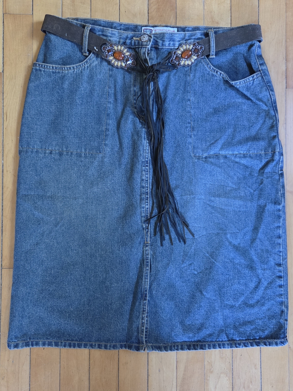 Faded Glory Denim Midi Skirt w/ Western Concho Belt | Size 14